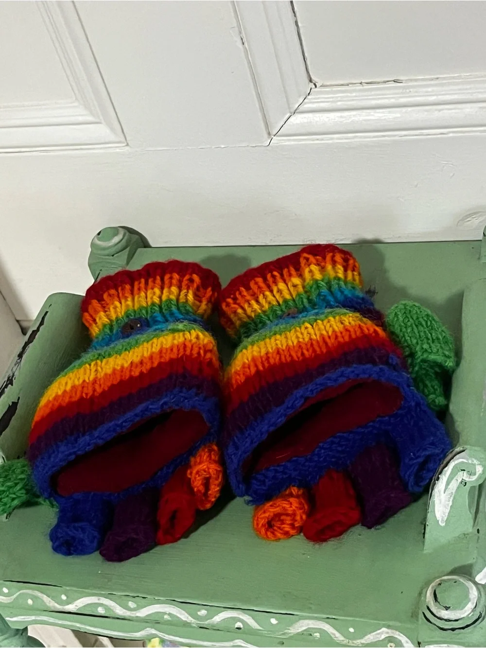 Pride Rainbow Convertible Mittens / Fingerless gloves 100% Wool Fleece Lined